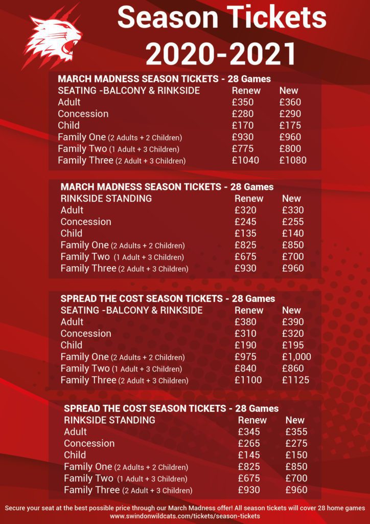 Season Tickets Price 2020 - 2021